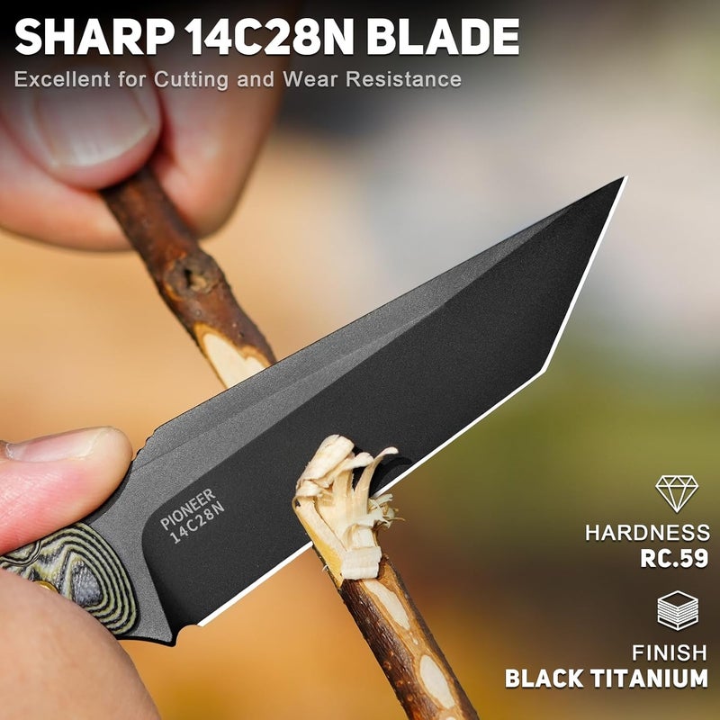 NedFoss PIONEER Small EDC Fixed Blade Knife - 3.4" Full Tang 14C28N Steel Tanto Blade, G10 Handle w/Kydex Sheath, Horizontal Carry for Camping & Tactical EDC Knife - Image 2